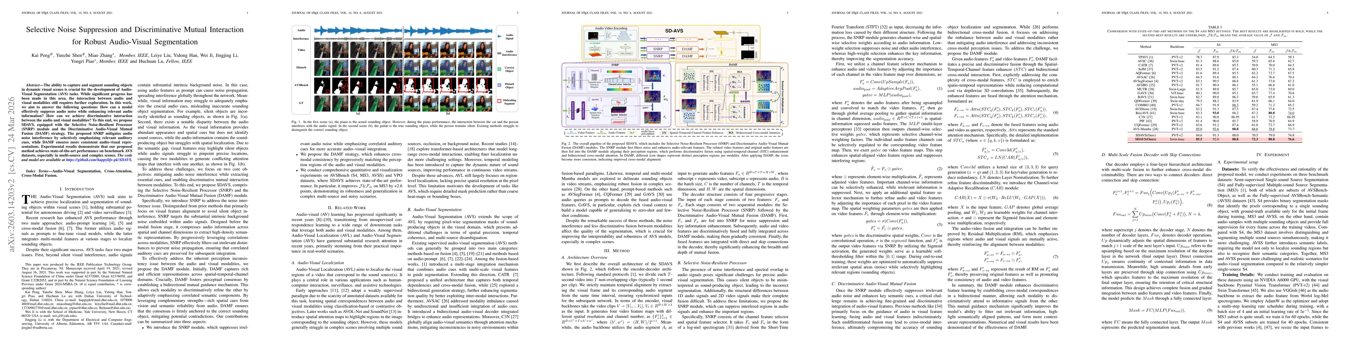 Thumbnail for Selective Noise Suppression and Discriminative Mutual Interaction for Robust Audio-Visual Segmentation