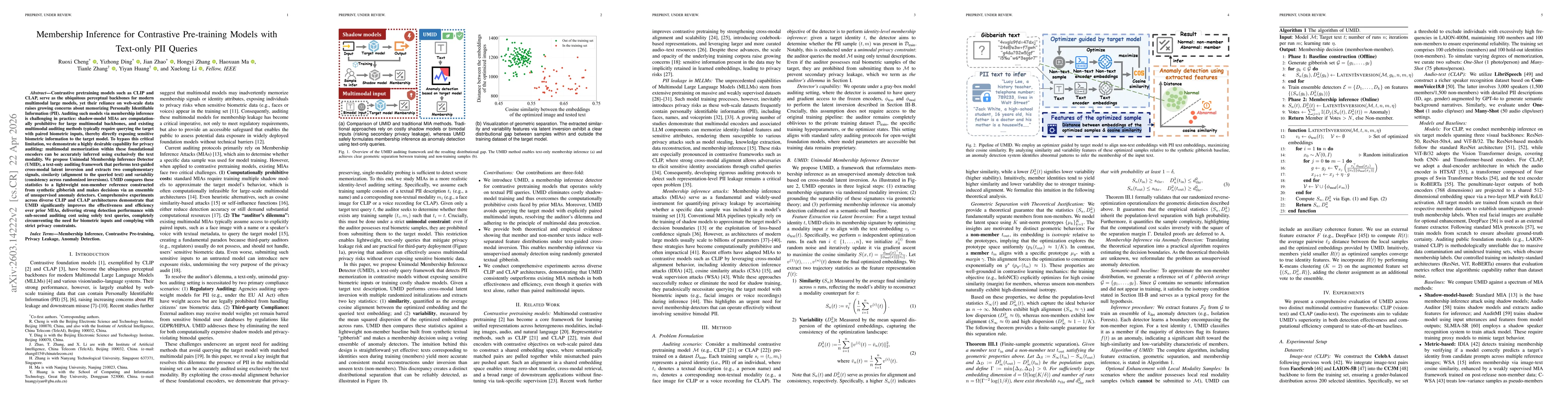 Thumbnail for Membership Inference for Contrastive Pre-training Models with Text-only PII Queries