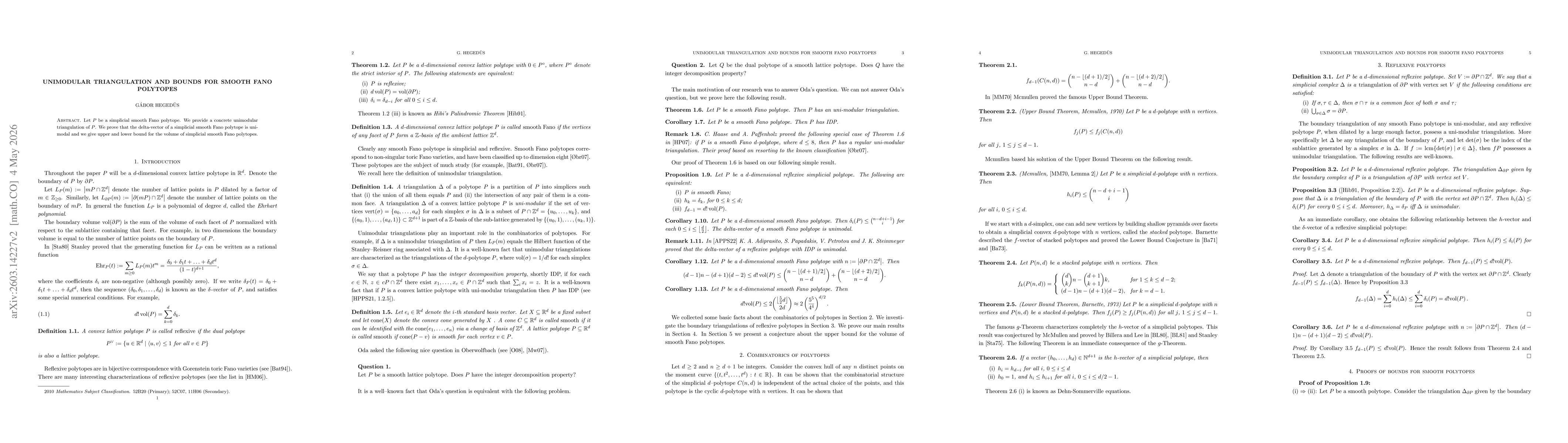 Thumbnail for Oda's conjecture and bounds for smooth Fano polytopes