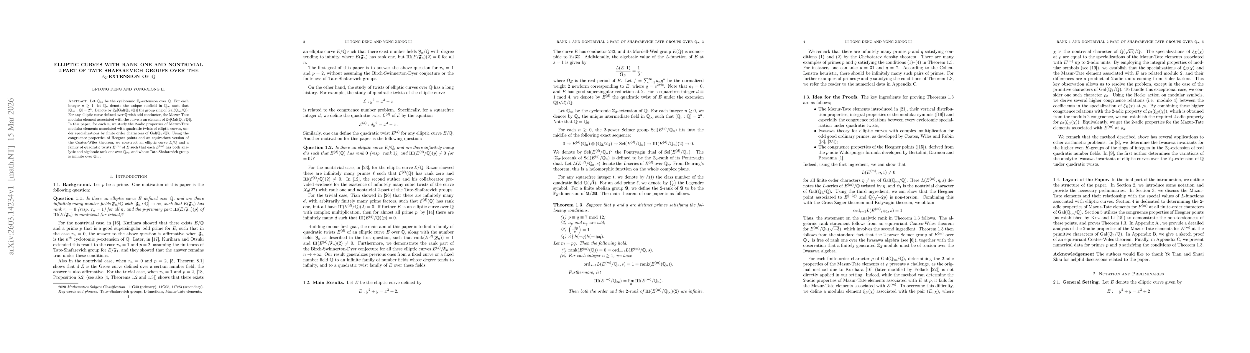 Thumbnail for Elliptic curves with rank one and nontrivial 2-part of Tate Shafarevich groups over the $\mathbb{Z}_2$-extension of $\mathbb{Q}$