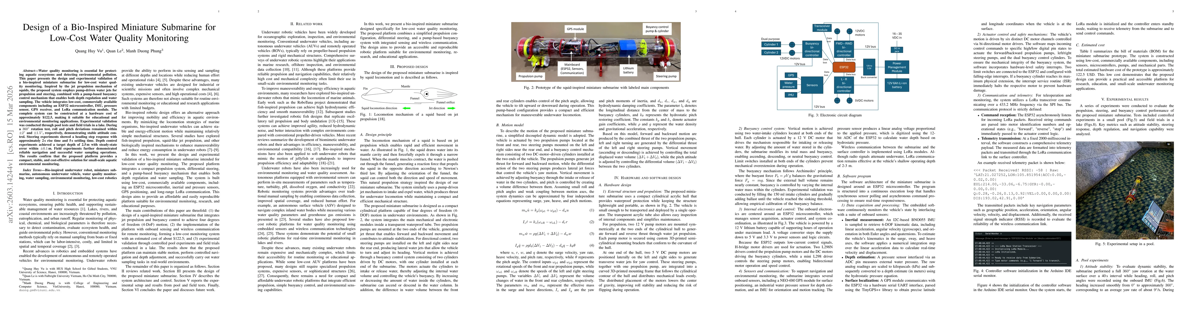 Thumbnail for Design of a Bio-Inspired Miniature Submarine for Low-Cost Water Quality Monitoring
