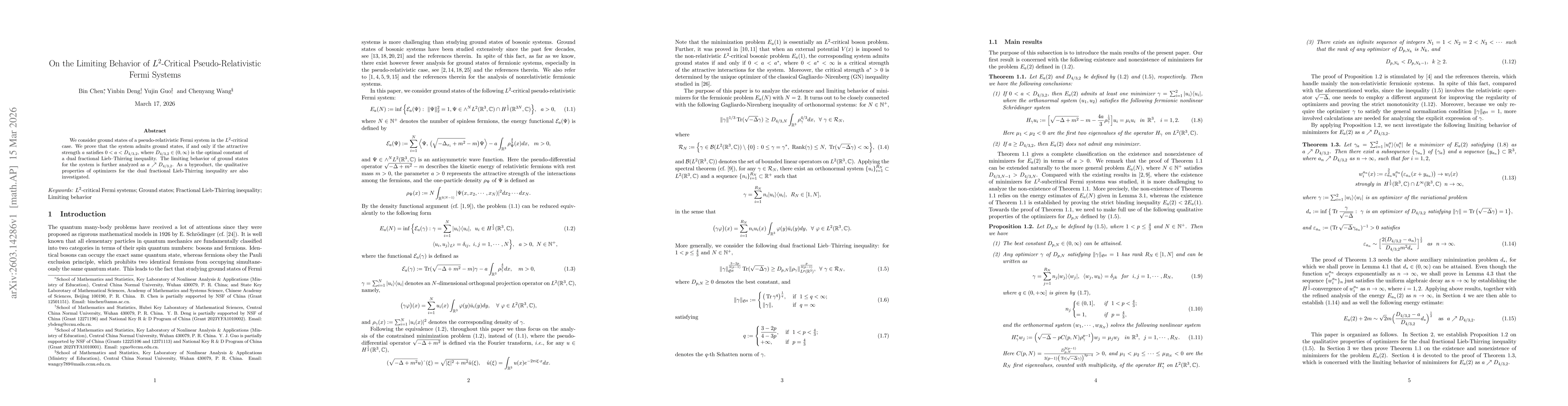 Thumbnail for On the Limiting Behavior of $L^2$-Critical Pseudo-Relativistic Fermi Systems