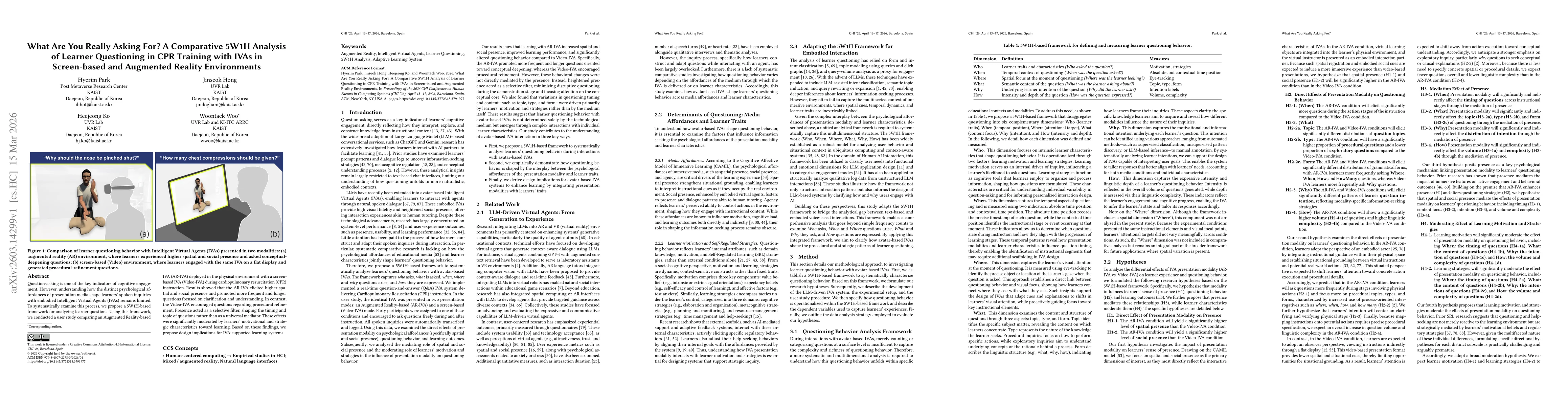 Thumbnail for What Are You Really Asking For? A Comparative 5W1H Analysis of Learner Questioning in CPR Training with IVAs in Screen-based and Augmented Reality Environments