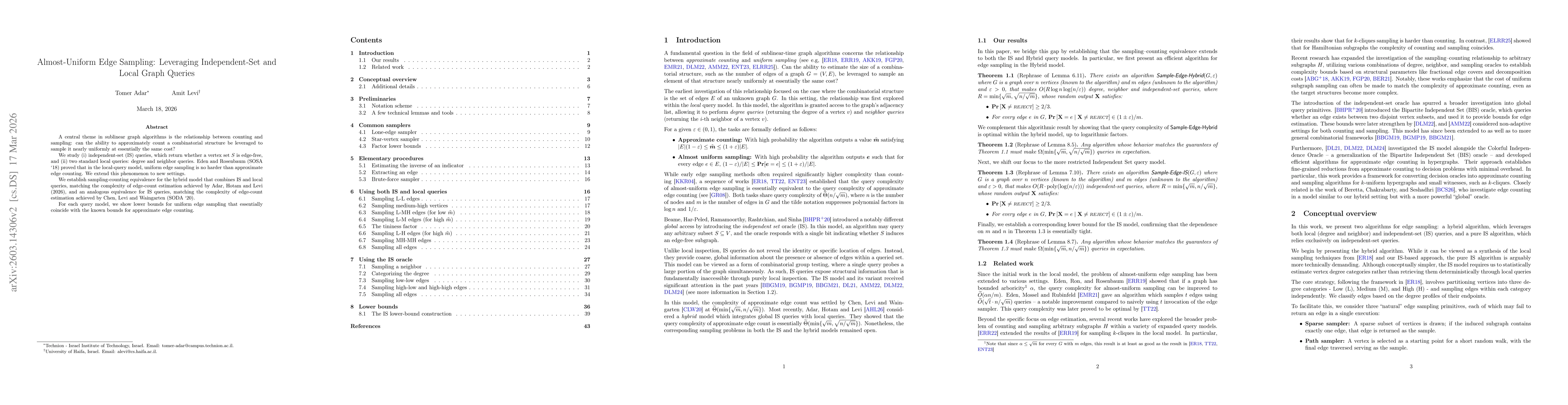 Thumbnail for Almost-Uniform Edge Sampling: Leveraging Independent-Set and Local Graph Queries