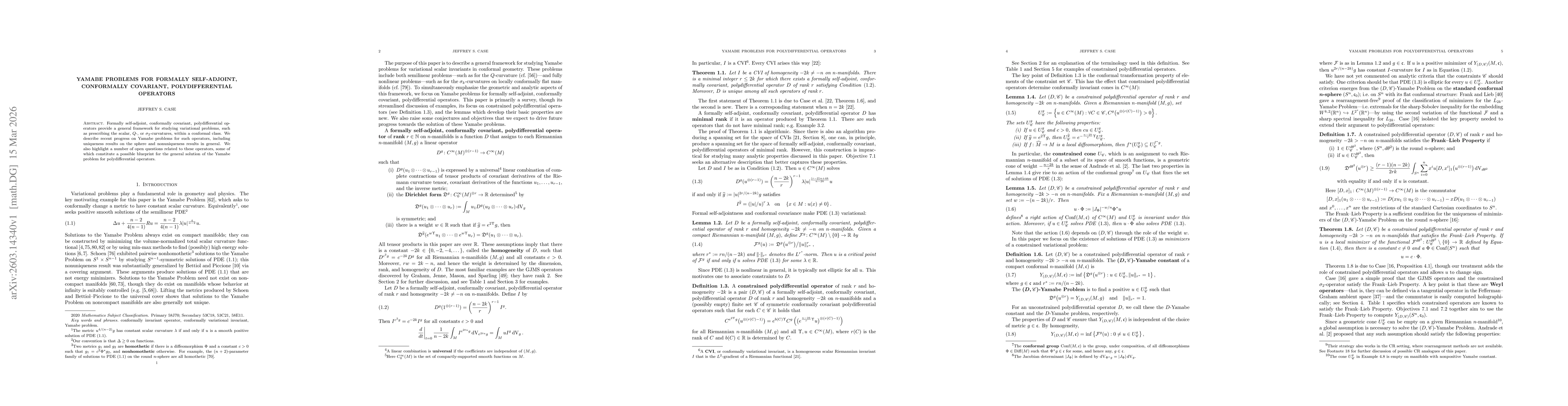 Thumbnail for Yamabe problems for formally self-adjoint, conformally covariant, polydifferential operators