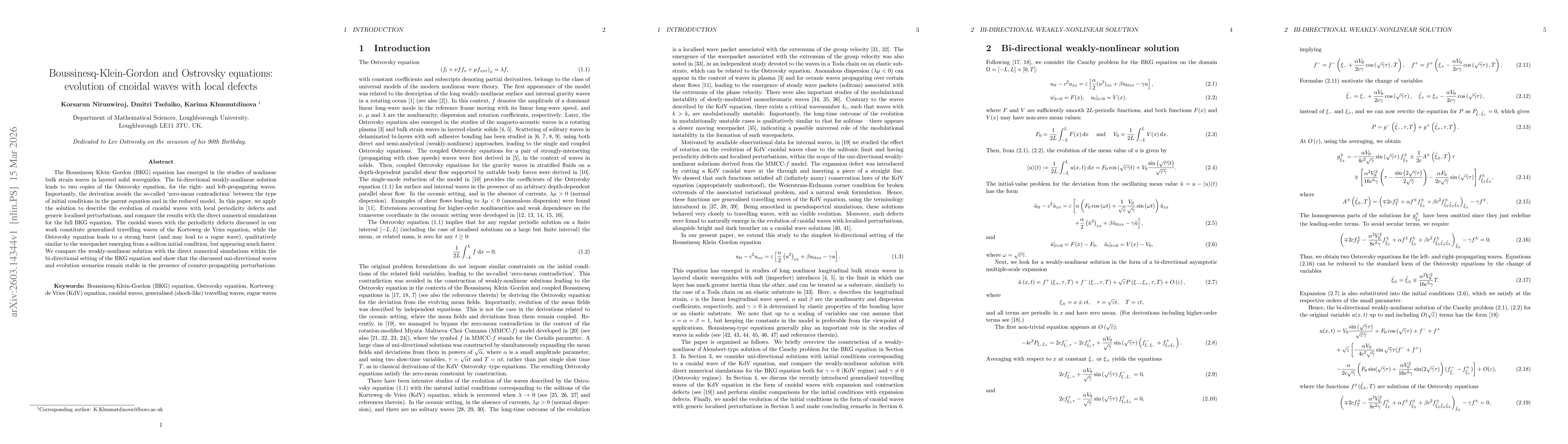 Thumbnail for Boussinesq-Klein-Gordon and Ostrovsky equations: evolution of cnoidal waves with local defects
