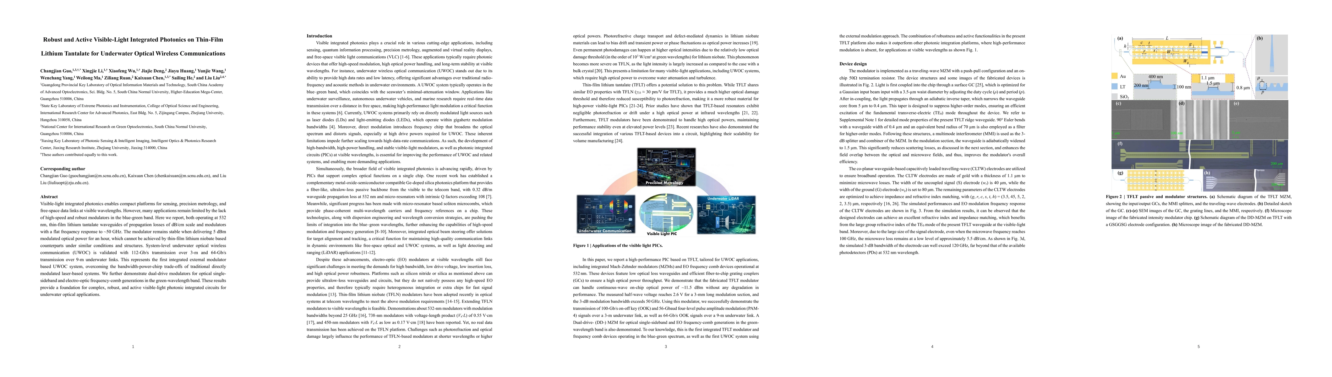 Thumbnail for Robust and Active Visible-Light Integrated Photonics on Thin-Film Lithium Tantalate for Underwater Optical Wireless Communications