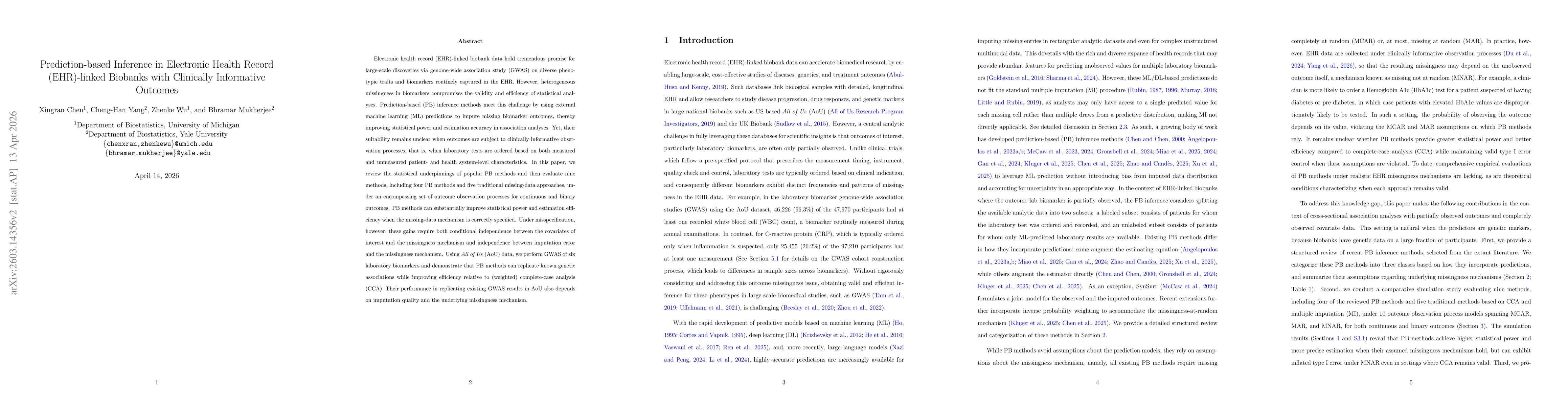 Thumbnail for Prediction-based Inference in Electronic Health Record (EHR)-linked Biobanks