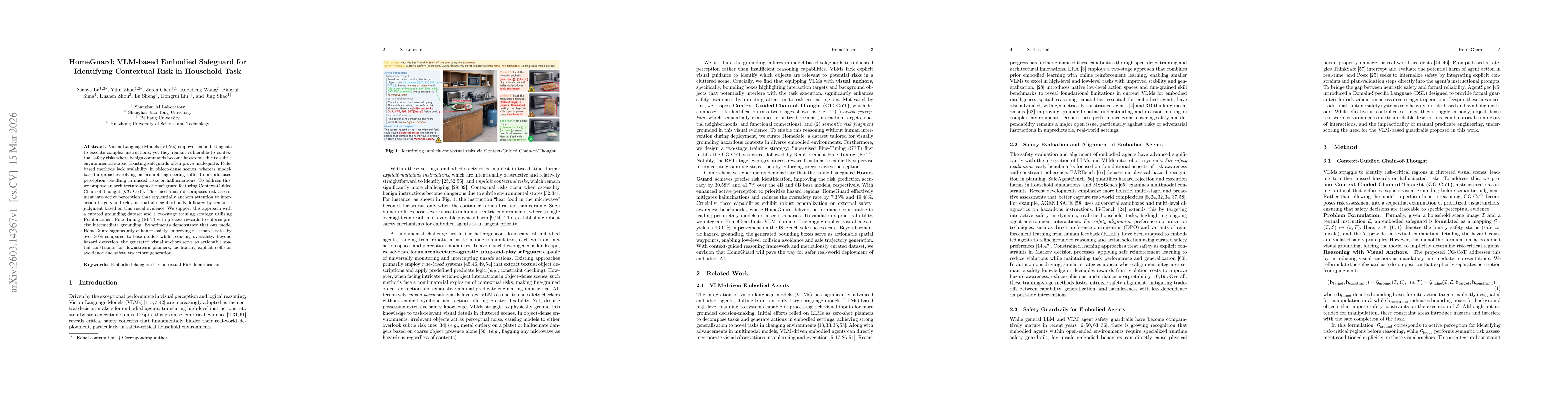 Thumbnail for HomeGuard: VLM-based Embodied Safeguard for Identifying Contextual Risk in Household Task