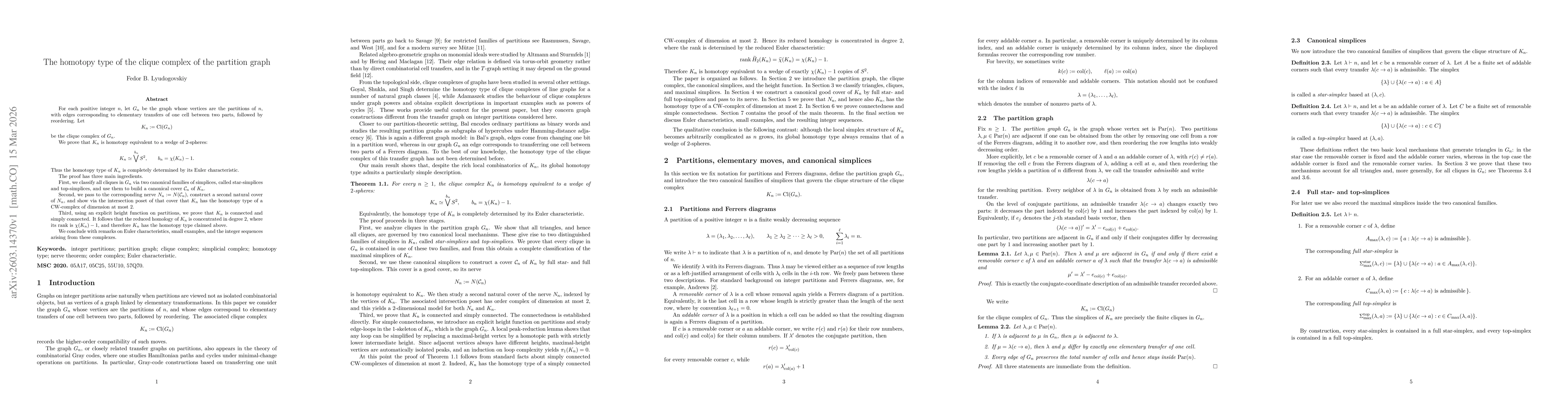 Thumbnail for The homotopy type of the clique complex of the partition graph