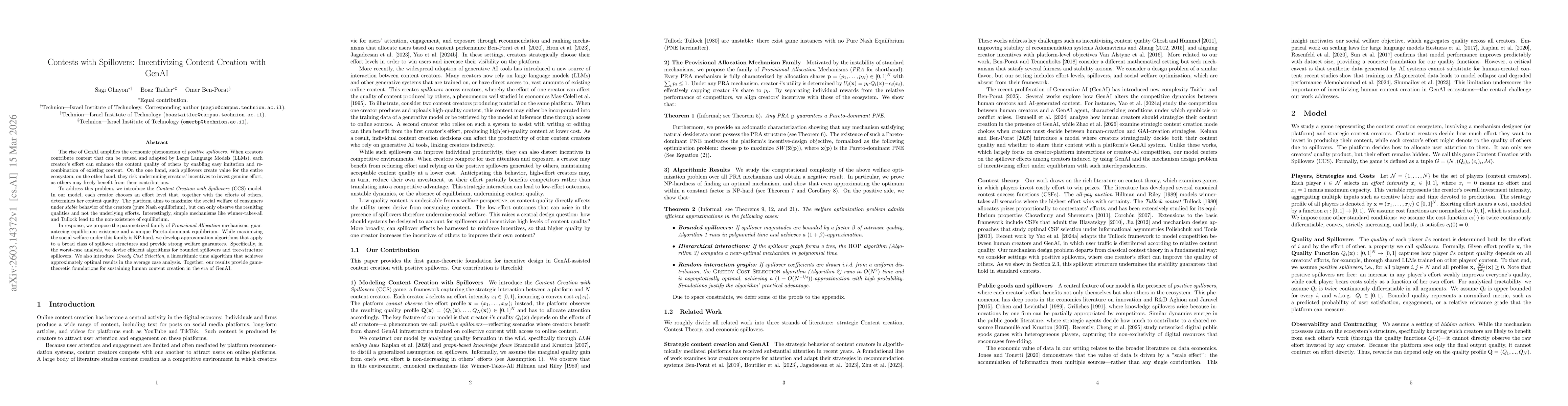 Thumbnail for Contests with Spillovers: Incentivizing Content Creation with GenAI