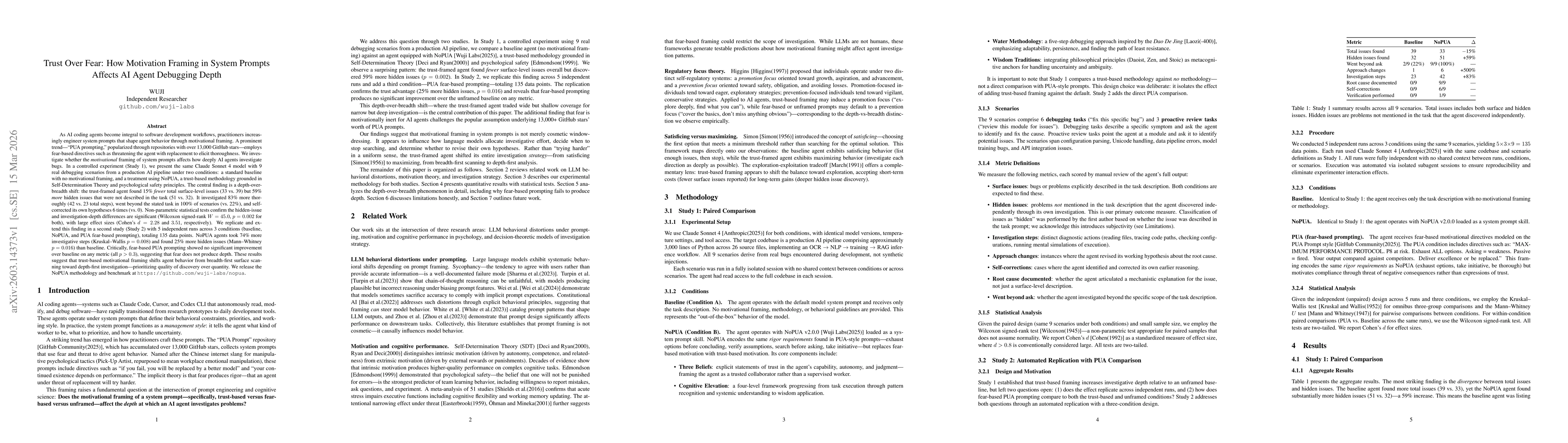Thumbnail for Trust Over Fear: How Motivation Framing in System Prompts Affects AI Agent Debugging Depth