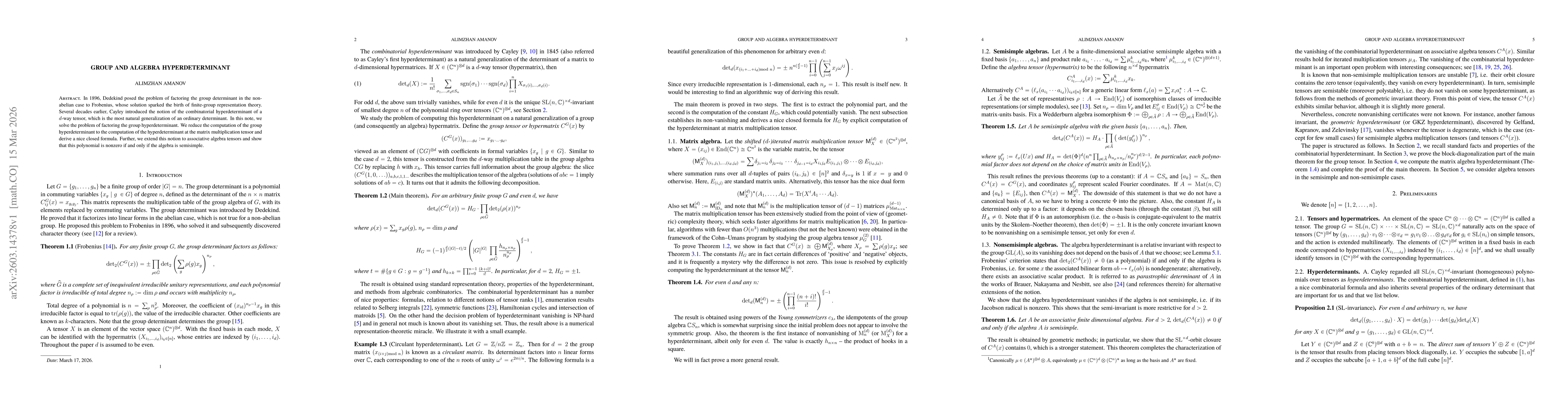 Thumbnail for Group and algebra hyperdeterminant