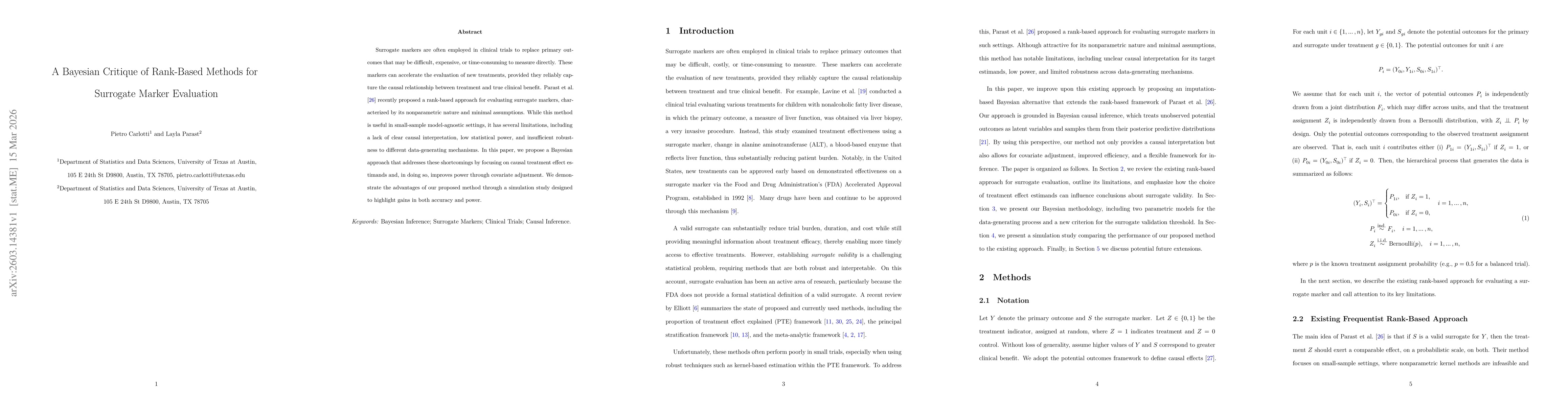 Thumbnail for A Bayesian Critique of Rank-Based Methods for Surrogate Marker Evaluation