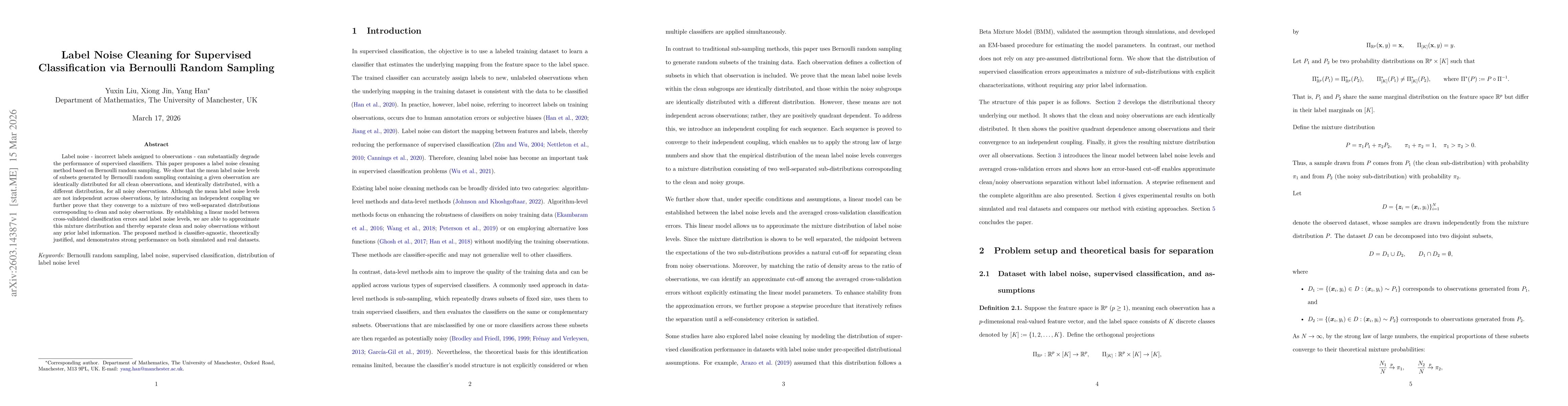 Thumbnail for Label Noise Cleaning for Supervised Classification via Bernoulli Random Sampling