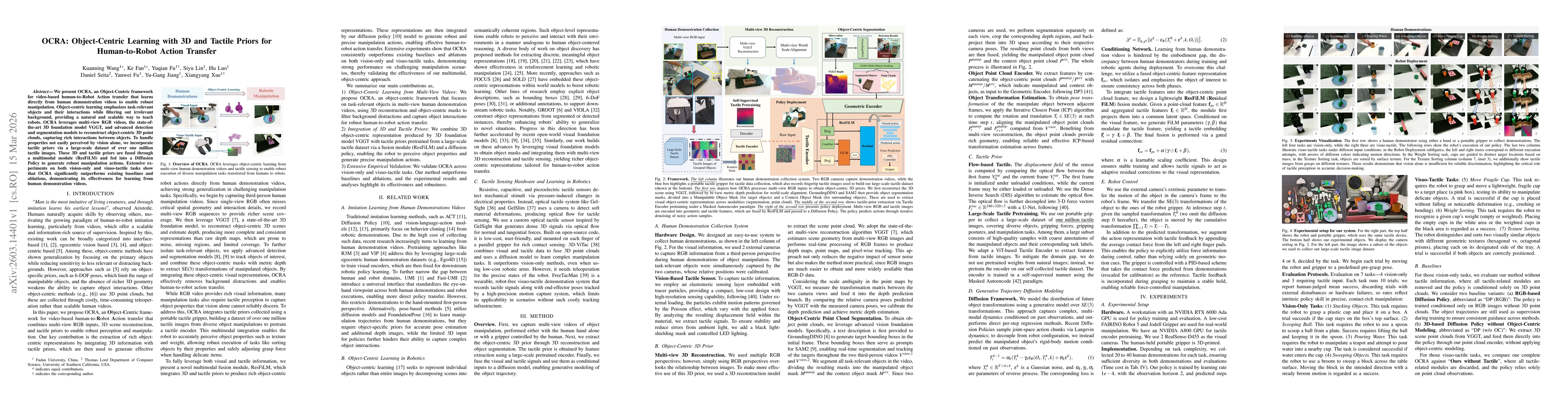 Thumbnail for OCRA: Object-Centric Learning with 3D and Tactile Priors for Human-to-Robot Action Transfer