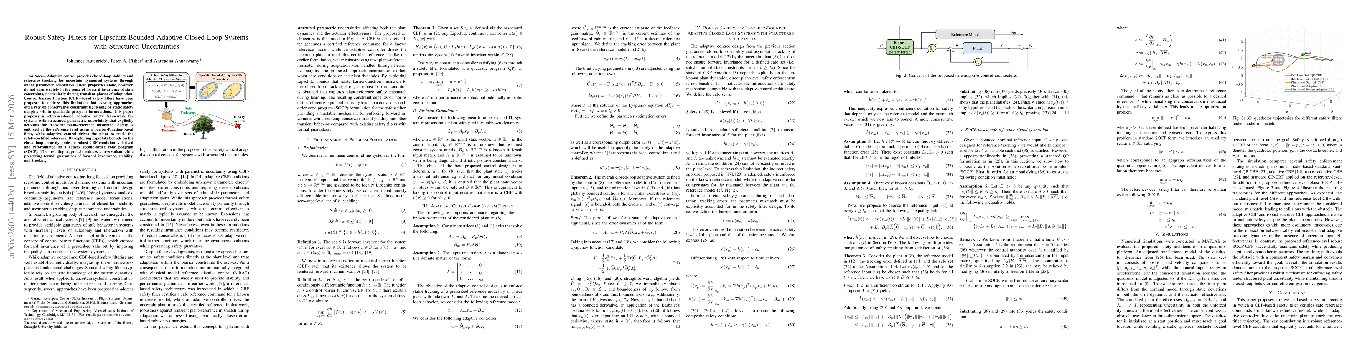 Thumbnail for Robust Safety Filters for Lipschitz-Bounded Adaptive Closed-Loop Systems with Structured Uncertainties