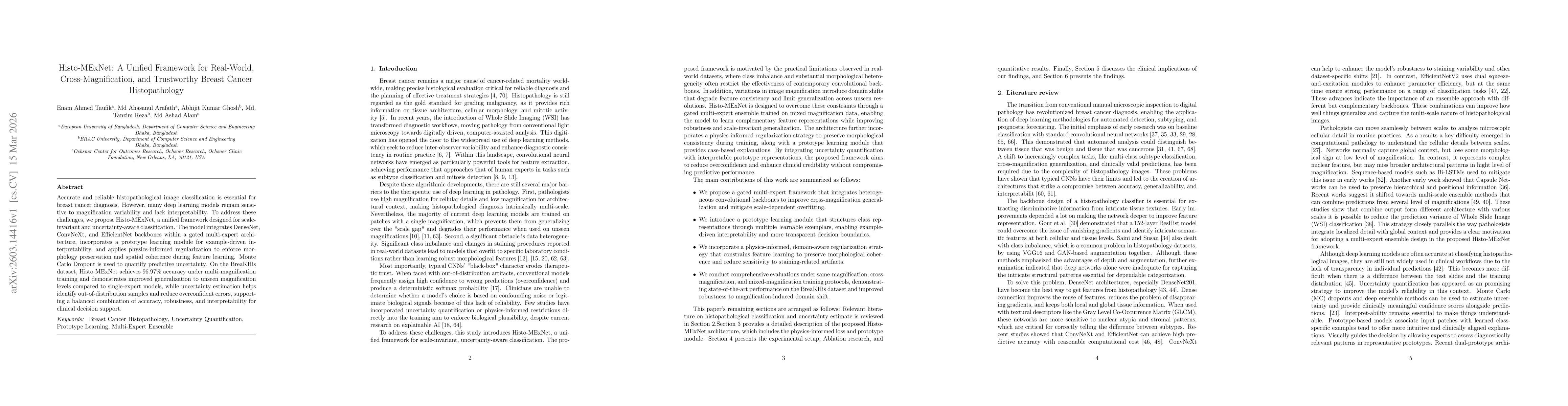 Thumbnail for Histo-MExNet: A Unified Framework for Real-World, Cross-Magnification, and Trustworthy Breast Cancer Histopathology