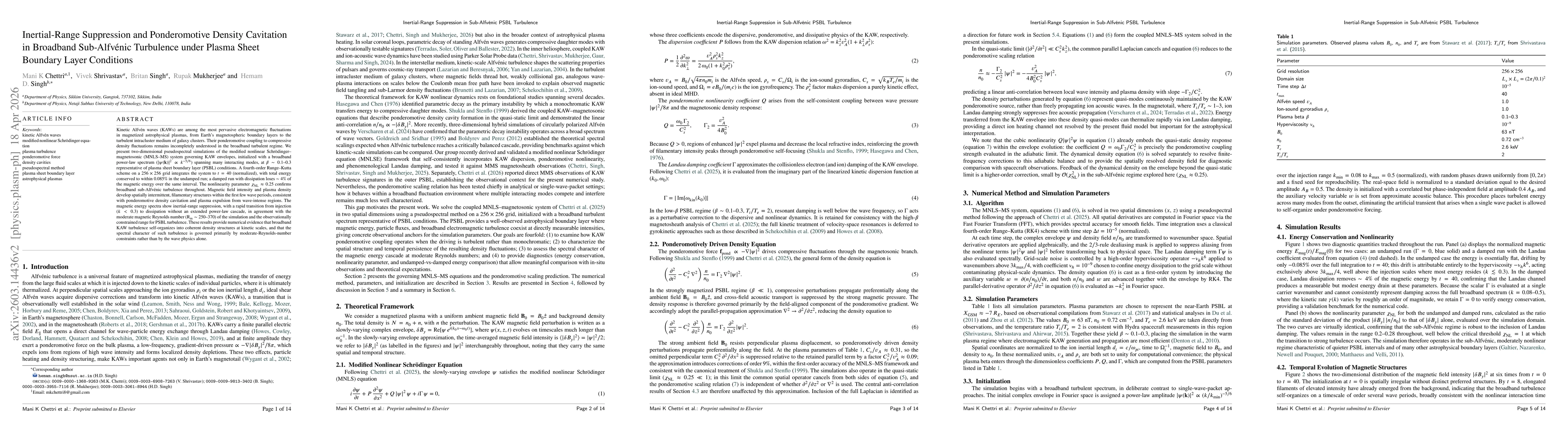 Thumbnail for Inertial-Range Suppression and Ponderomotive Density Cavitation in Broadband Sub-Alfvénic Turbulence under Plasma Sheet Boundary Layer Conditions
