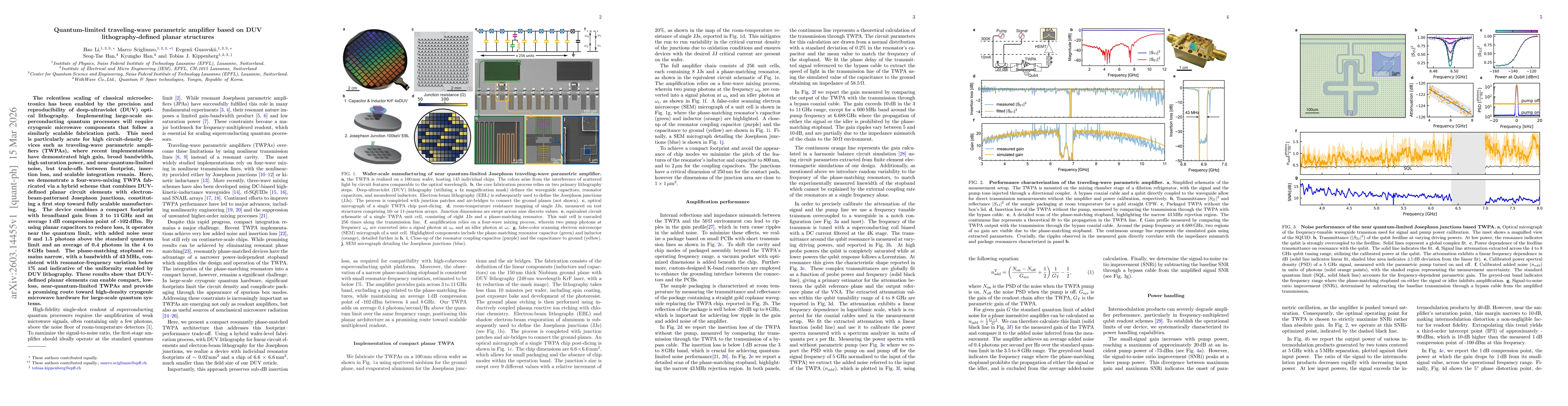 Thumbnail for Quantum-limited traveling-wave parametric amplifier based on DUV lithography-defined planar structures