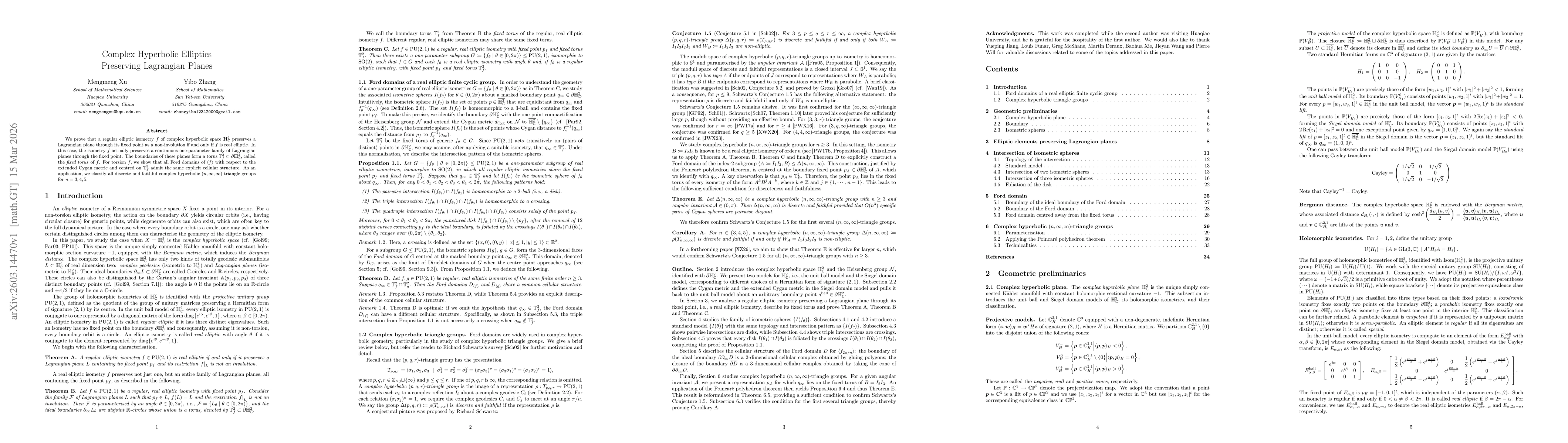Thumbnail for Complex Hyperbolic Elliptics Preserving Lagrangian Planes