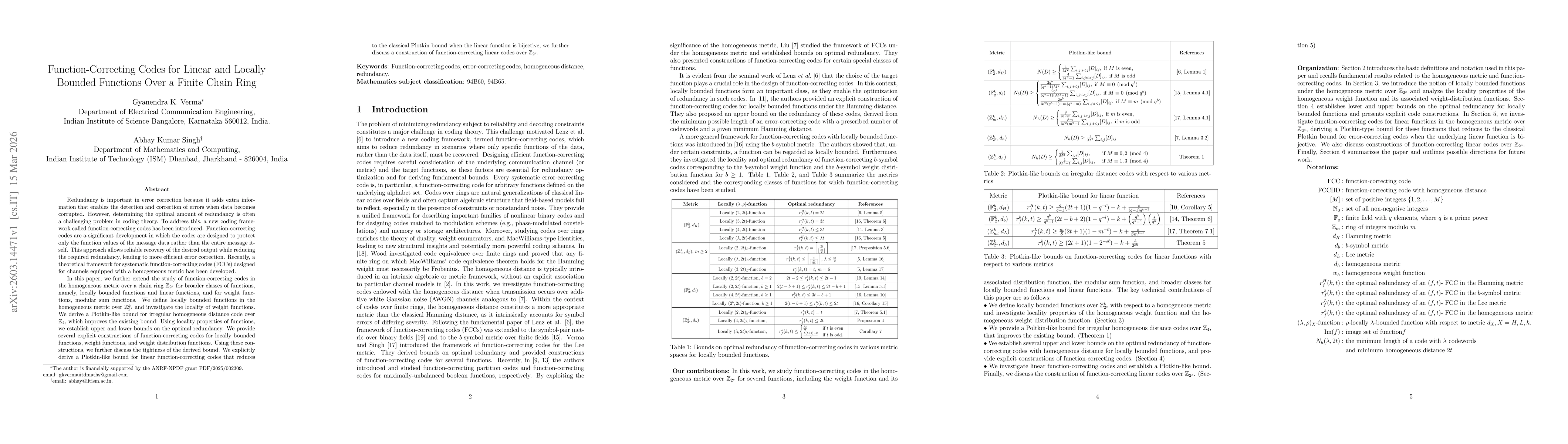 Thumbnail for Function-Correcting Codes for Linear and Locally Bounded Functions Over a Finite Chain Ring