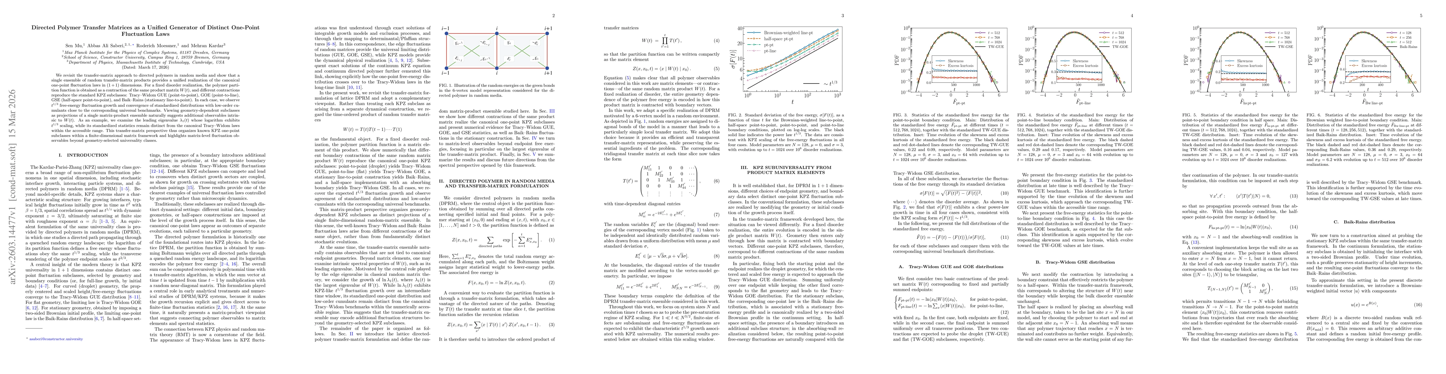 Thumbnail for Directed Polymer Transfer Matrices as a Unified Generator of Distinct One-Point Fluctuation Laws