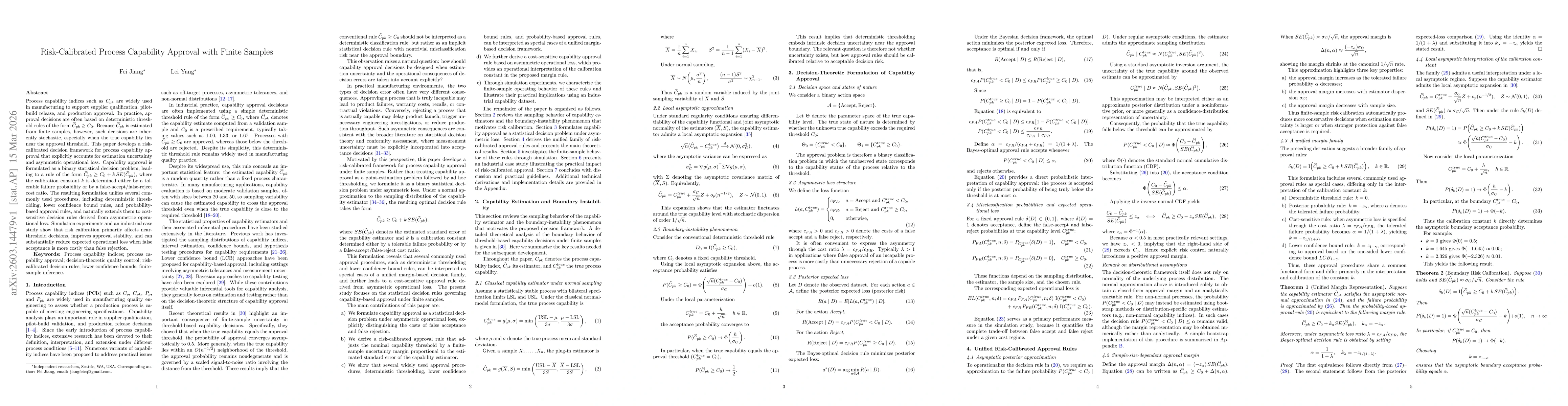 Thumbnail for Risk-Calibrated Process Capability Approval with Finite Samples