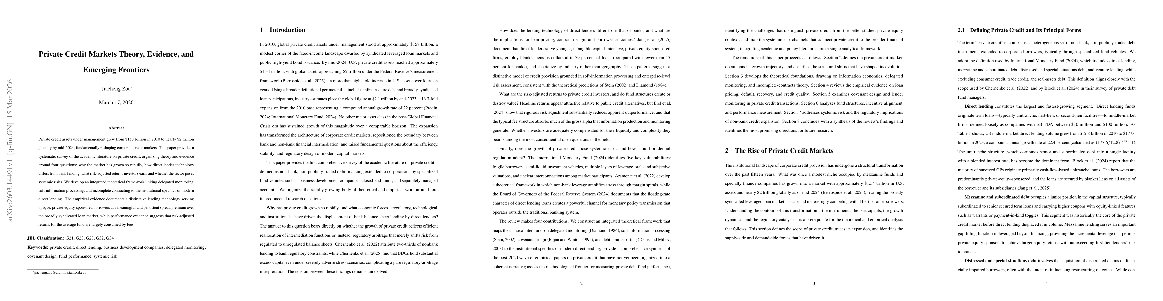 Thumbnail for Private Credit Markets Theory, Evidence, and Emerging Frontiers