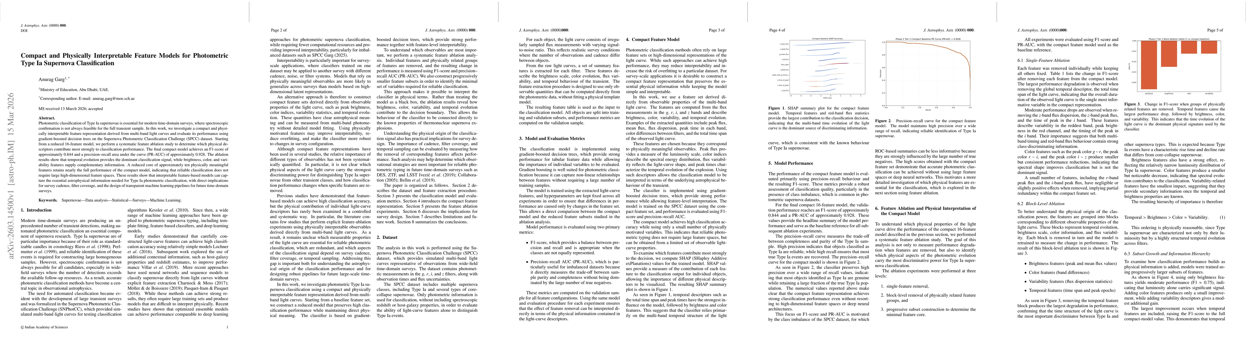 Thumbnail for Compact and Physically Interpretable Feature Models for Photometric Type Ia Supernova Classification