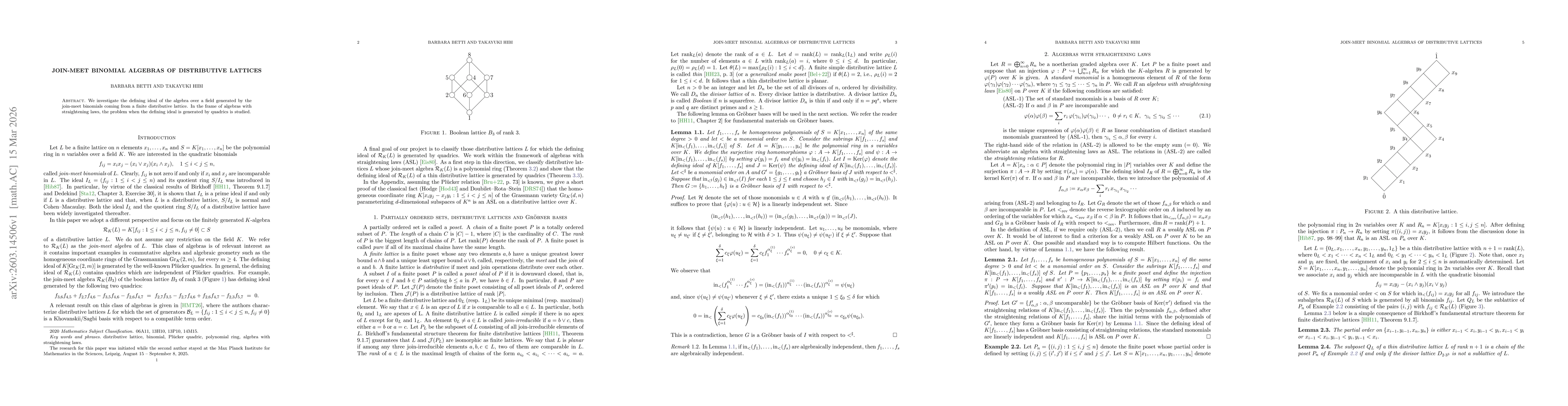 Thumbnail for Join-meet binomial algebras of distributive lattices