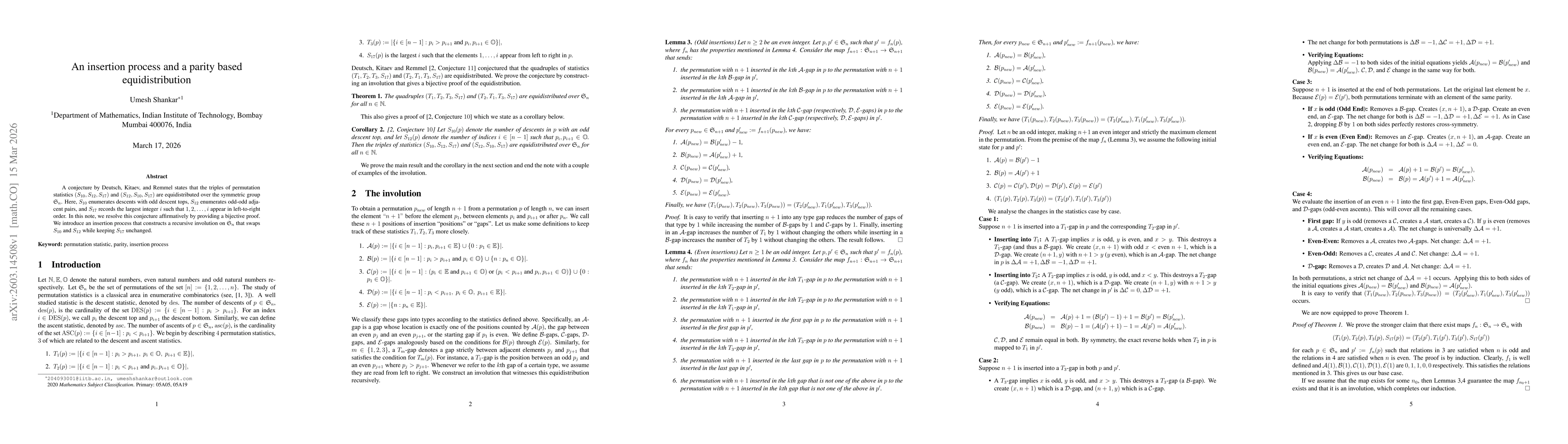 Thumbnail for An insertion process and a parity based equidistribution