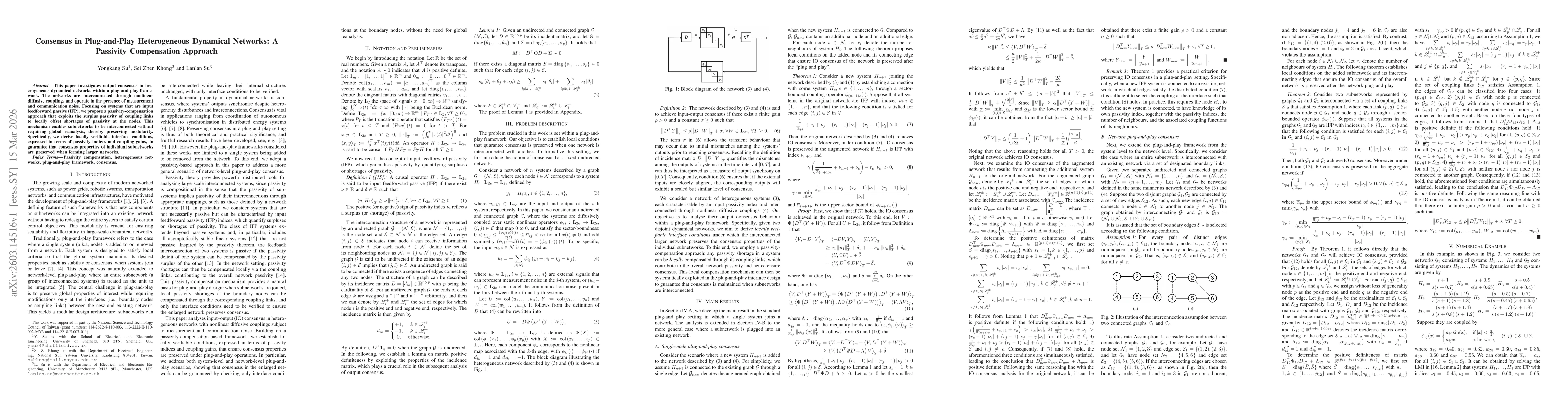 Thumbnail for Consensus in Plug-and-Play Heterogeneous Dynamical Networks: A Passivity Compensation Approach