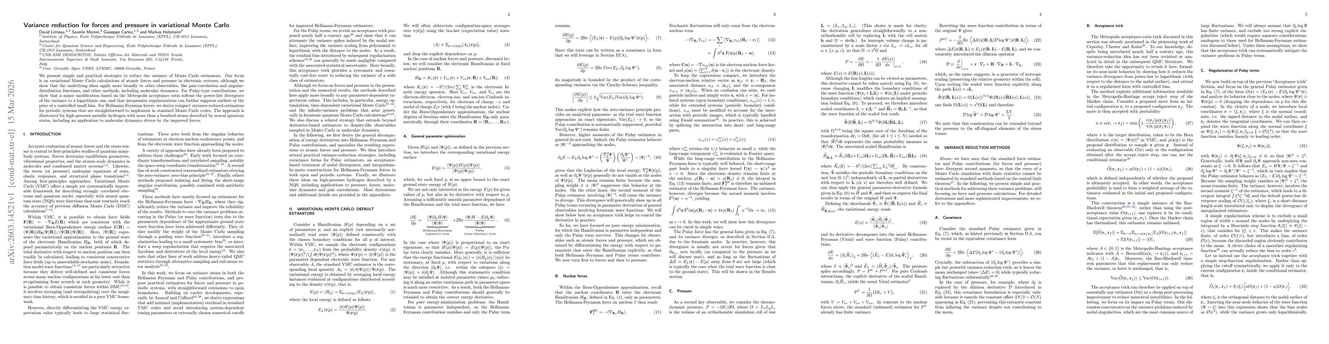 Thumbnail for Variance reduction for forces and pressure in variational Monte Carlo
