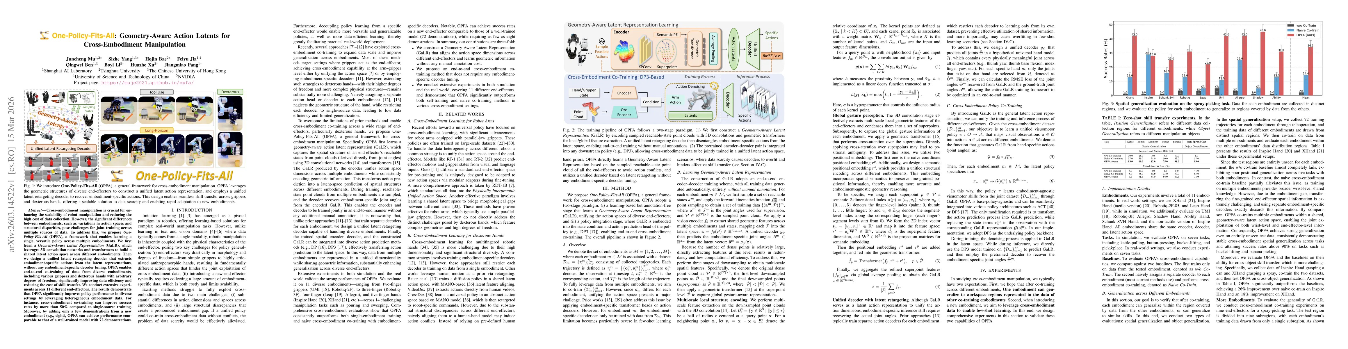 Thumbnail for One-Policy-Fits-All: Geometry-Aware Action Latents for Cross-Embodiment Manipulation