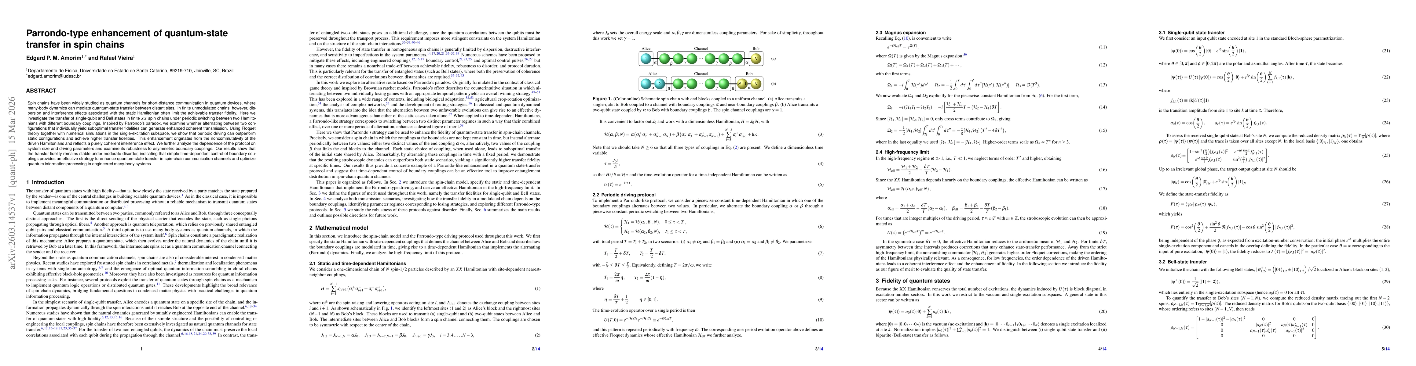 Thumbnail for Parrondo-type enhancement of quantum-state transfer in spin chains