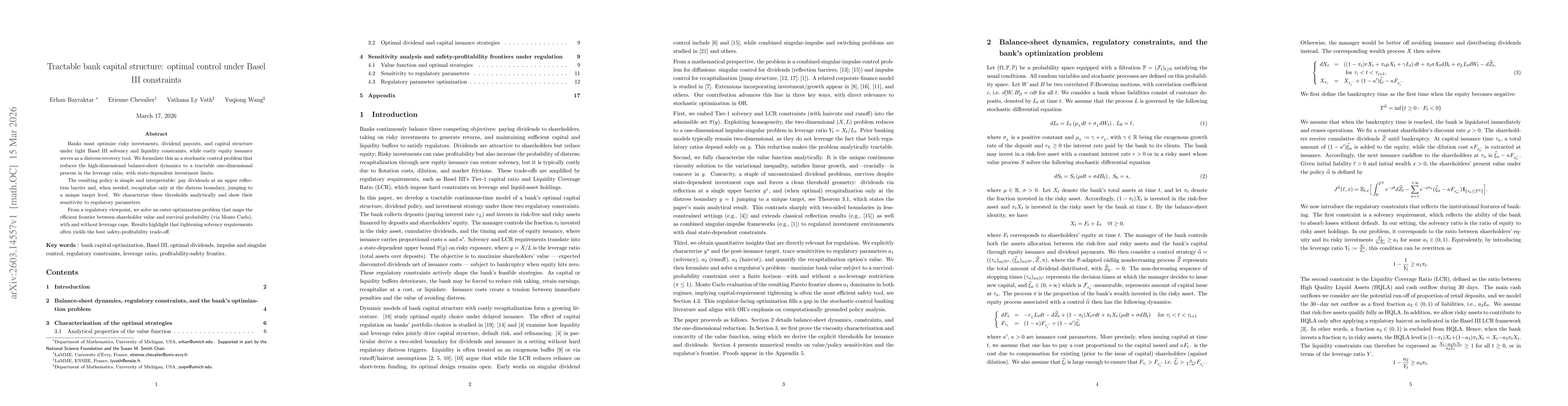Thumbnail for Tractable bank capital structure: optimal control under Basel III constraints
