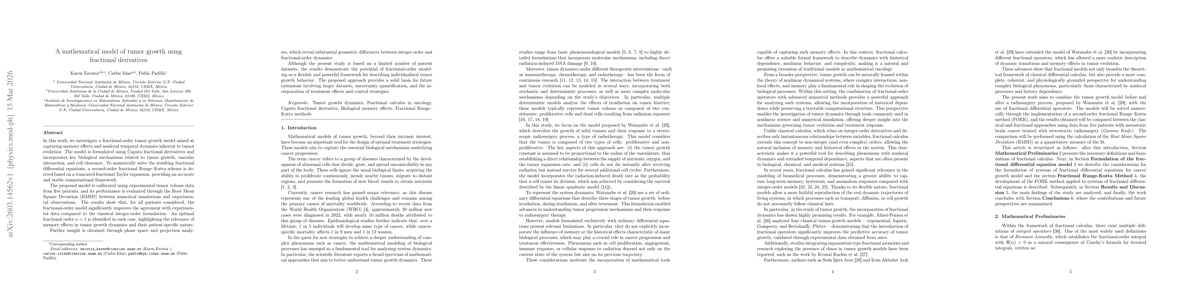 Thumbnail for A mathematical model of tumor growth using fractional derivatives