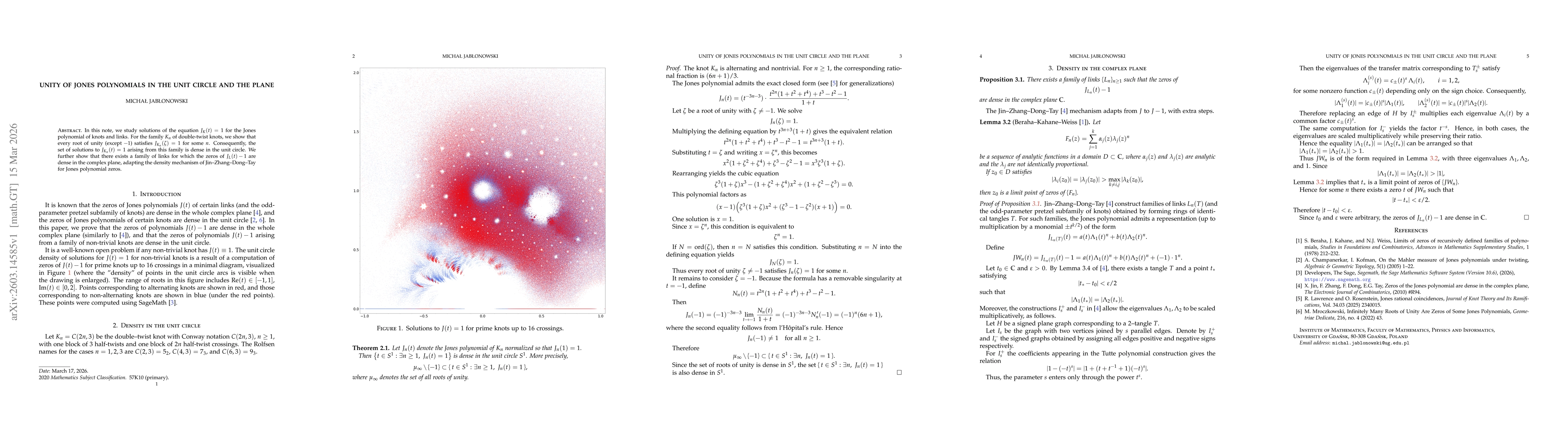 Thumbnail for Unity of Jones polynomials in the unit circle and the plane