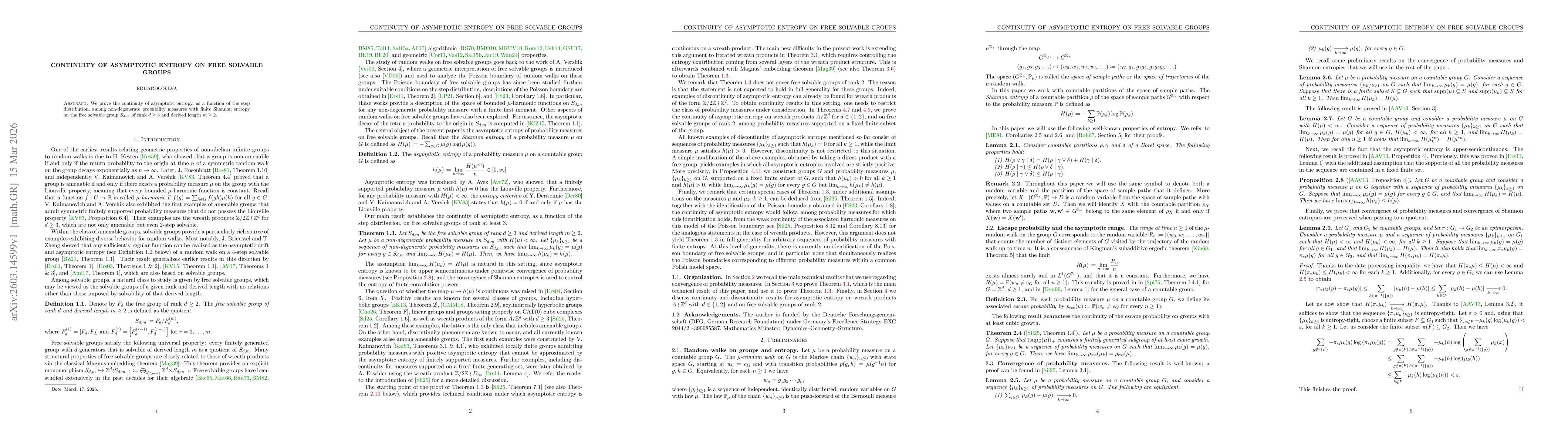Thumbnail for Continuity of asymptotic entropy on free solvable groups