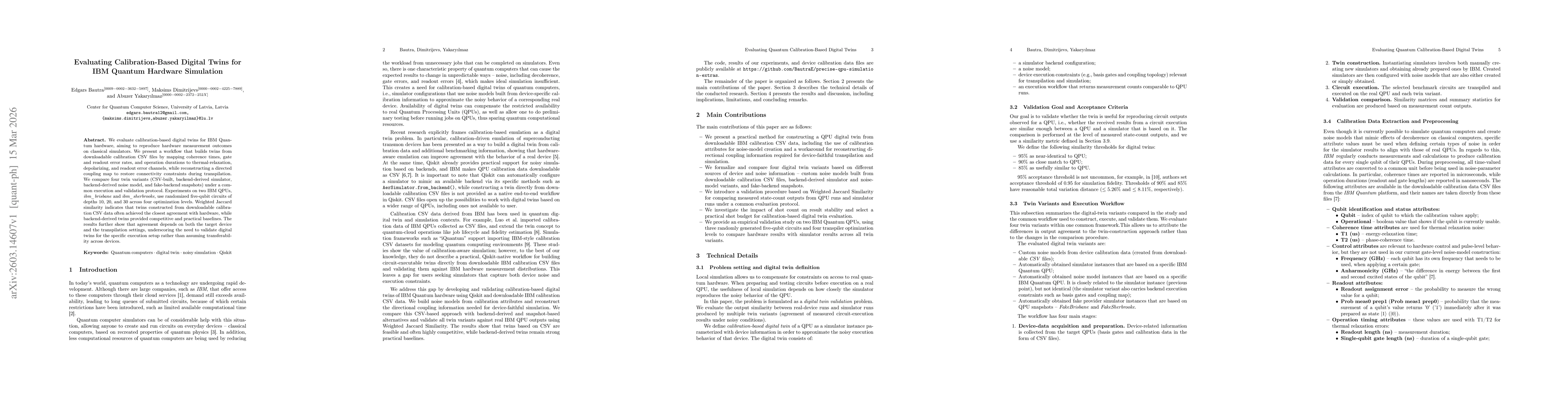 Thumbnail for Evaluating Calibration-Based Digital Twins for IBM Quantum Hardware Simulation