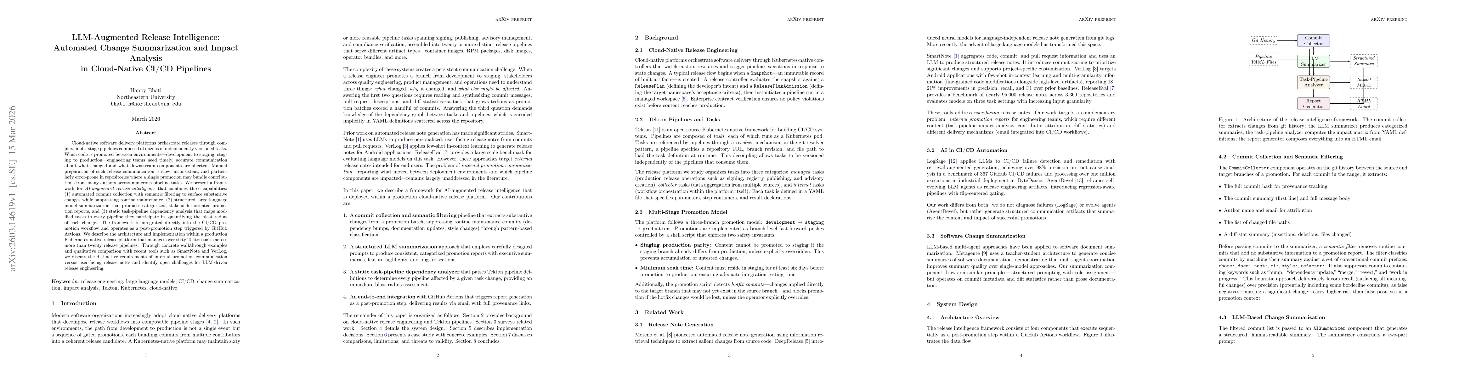 Thumbnail for LLM-Augmented Release Intelligence: Automated Change Summarization and Impact Analysis in Cloud-Native CI/CD Pipelines