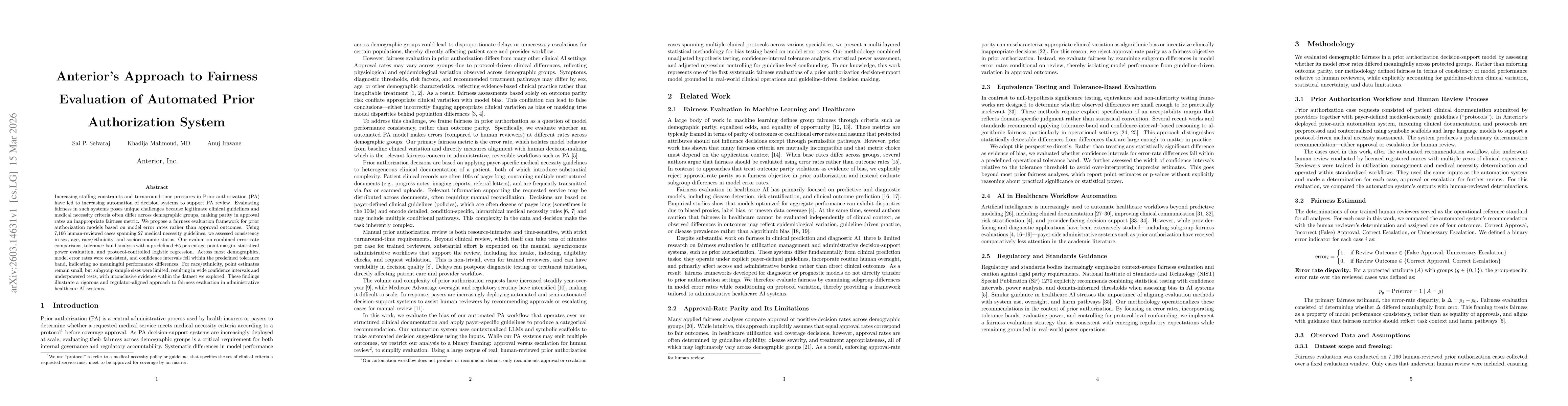 Thumbnail for Anterior's Approach to Fairness Evaluation of Automated Prior Authorization System