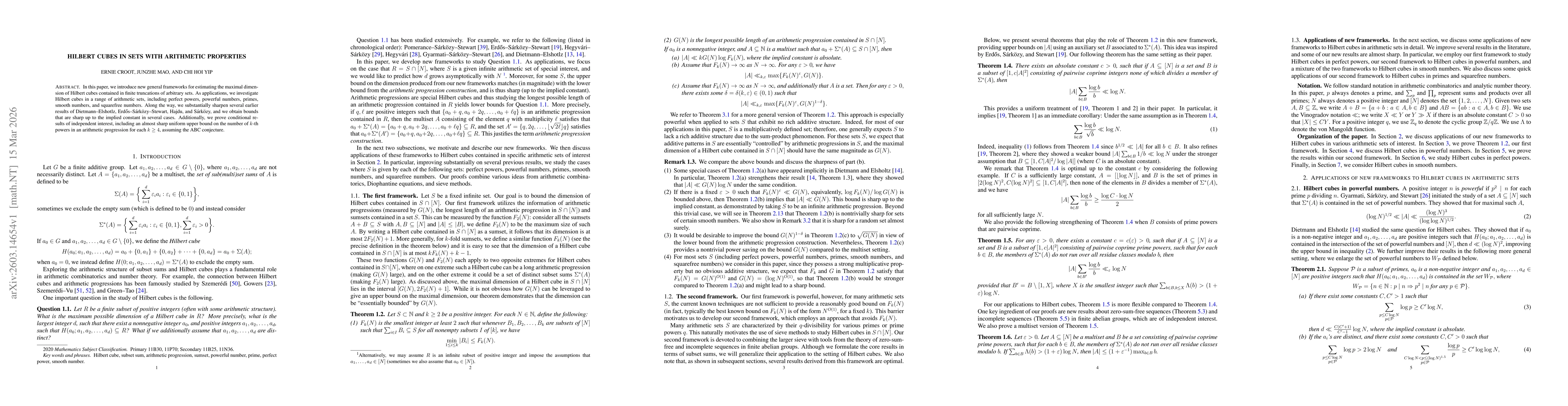 Thumbnail for Hilbert cubes in sets with arithmetic properties