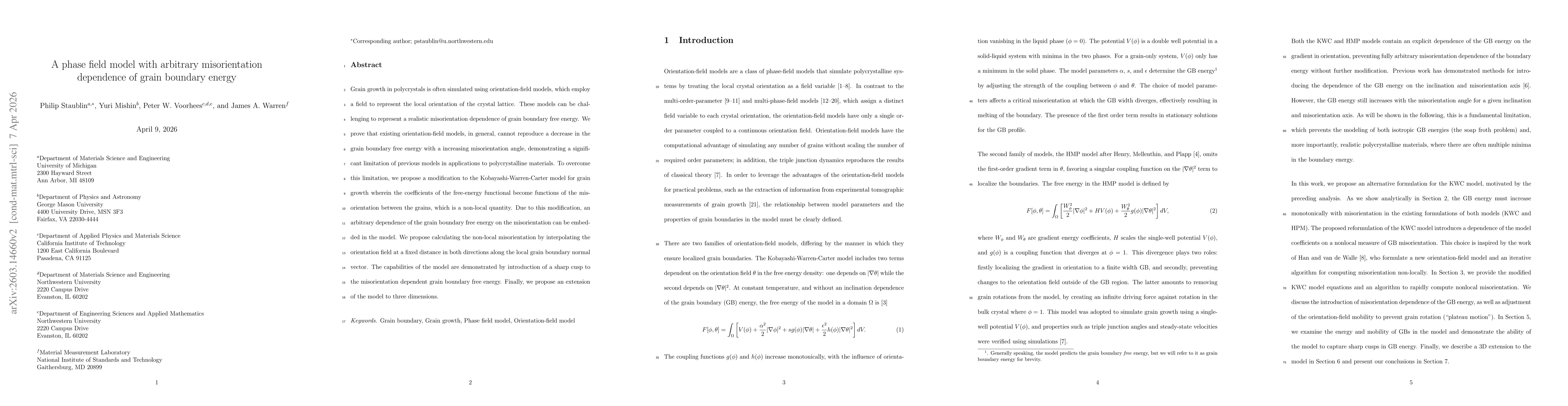 Thumbnail for A phase field model with arbitrary misorientation dependence of grain boundary energy