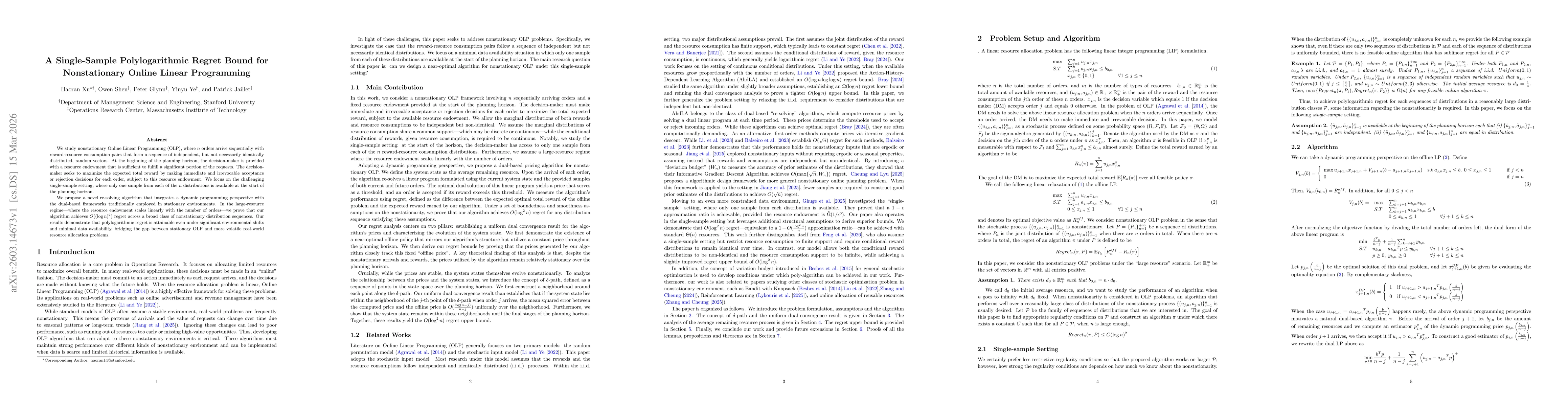 Thumbnail for A Single-Sample Polylogarithmic Regret Bound for Nonstationary Online Linear Programming