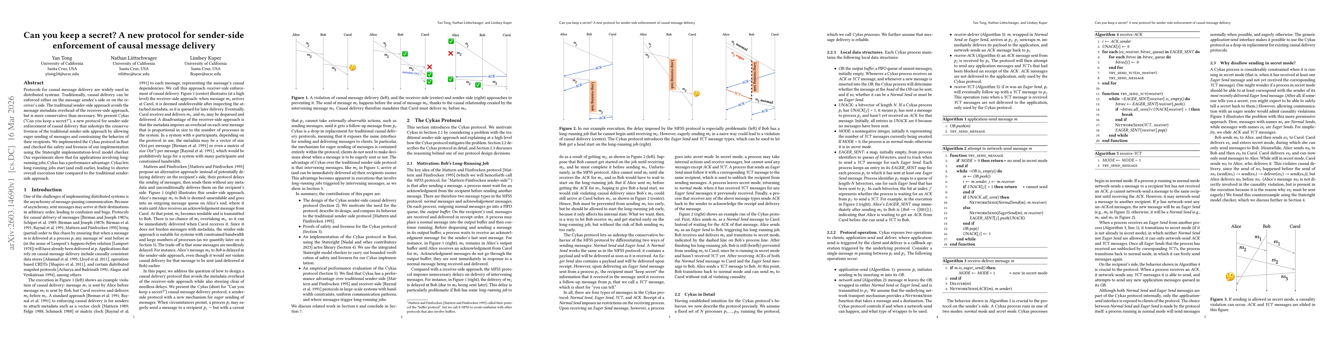 Thumbnail for Can you keep a secret? A new protocol for sender-side enforcement of causal message delivery