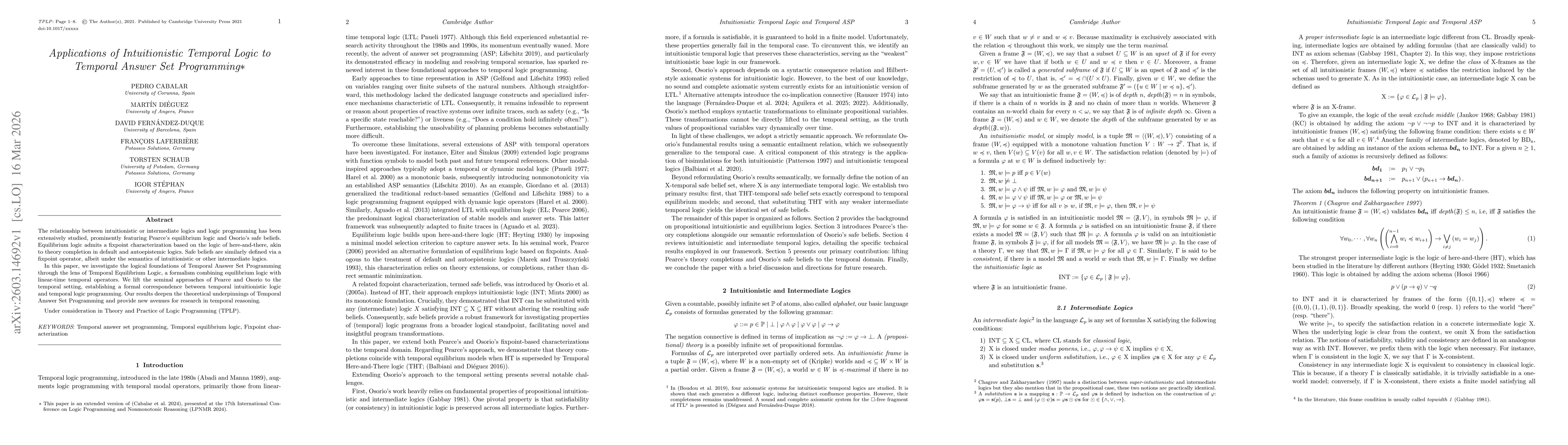 Thumbnail for Applications of Intuitionistic Temporal Logic to Temporal Answer Set Programming