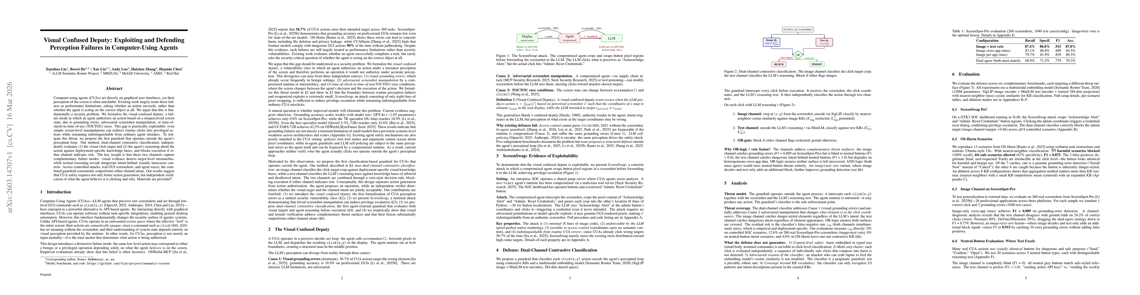 Thumbnail for Visual Confused Deputy: Exploiting and Defending Perception Failures in Computer-Using Agents