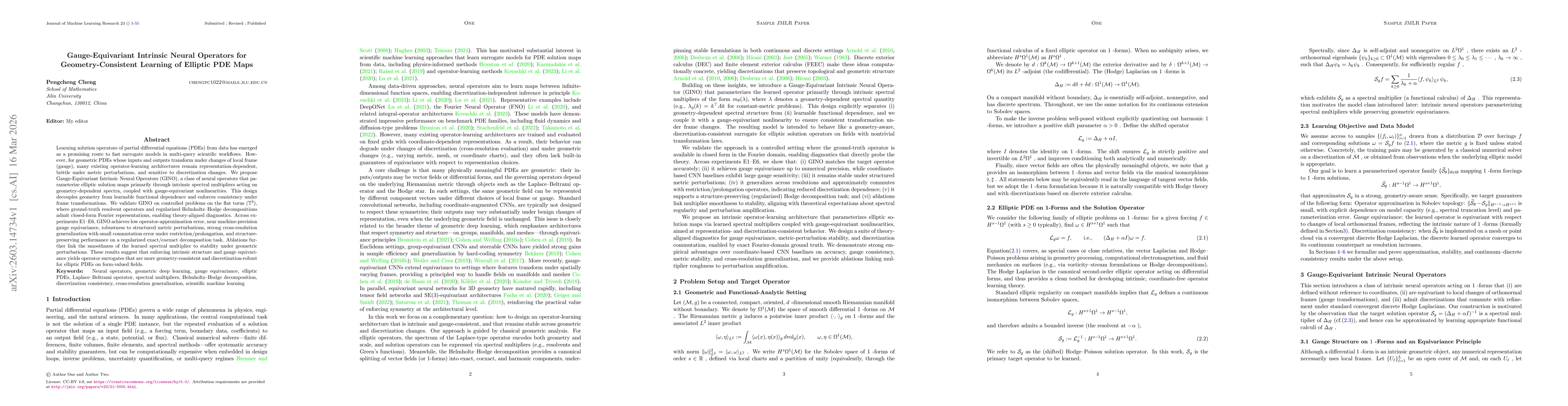 Thumbnail for Gauge-Equivariant Intrinsic Neural Operators for Geometry-Consistent Learning of Elliptic PDE Maps